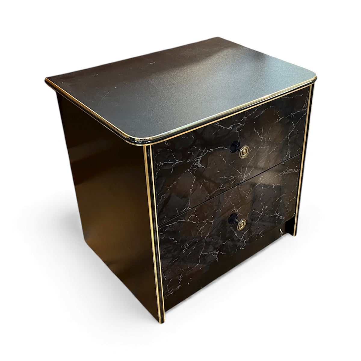 Black 2 Drawer Faux Marble Nightstand