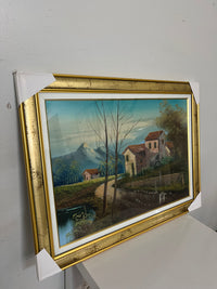 Framed Rustic Countryside Landscape Painting