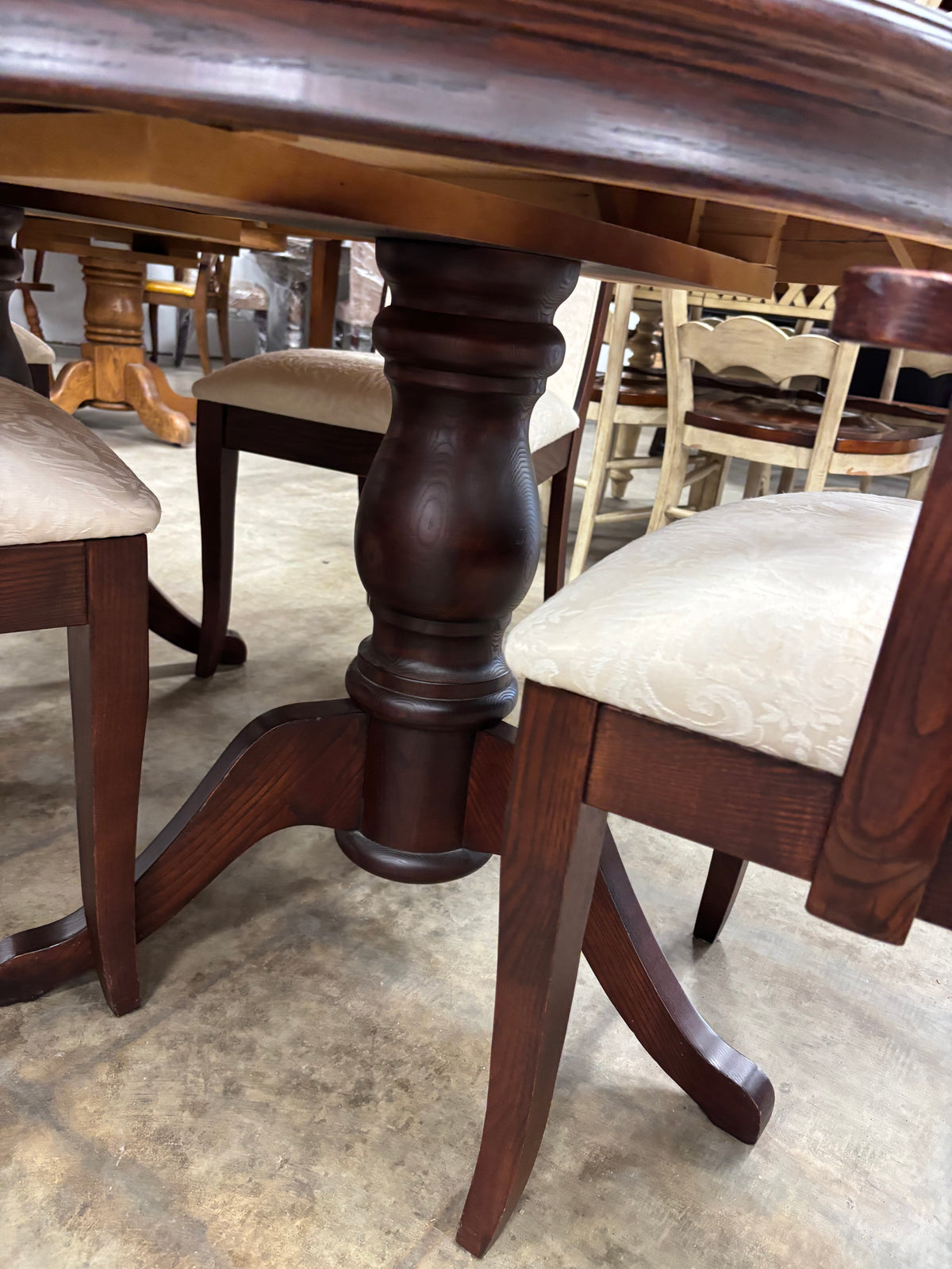 Dark Wood Dining Set with 8 Upholstered Chairs