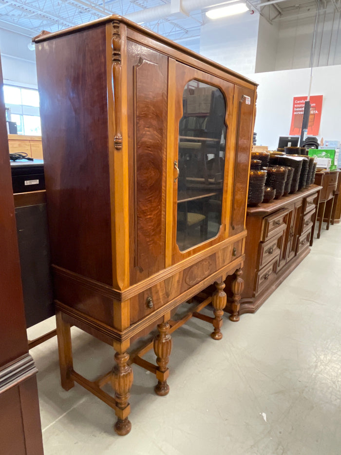 Vintage Honey Brown Display Hutch w/Drawers
