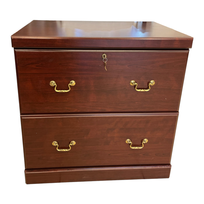 Classic Cherry 2-Drawer Lateral File Cabinet w/ Brass Hardware