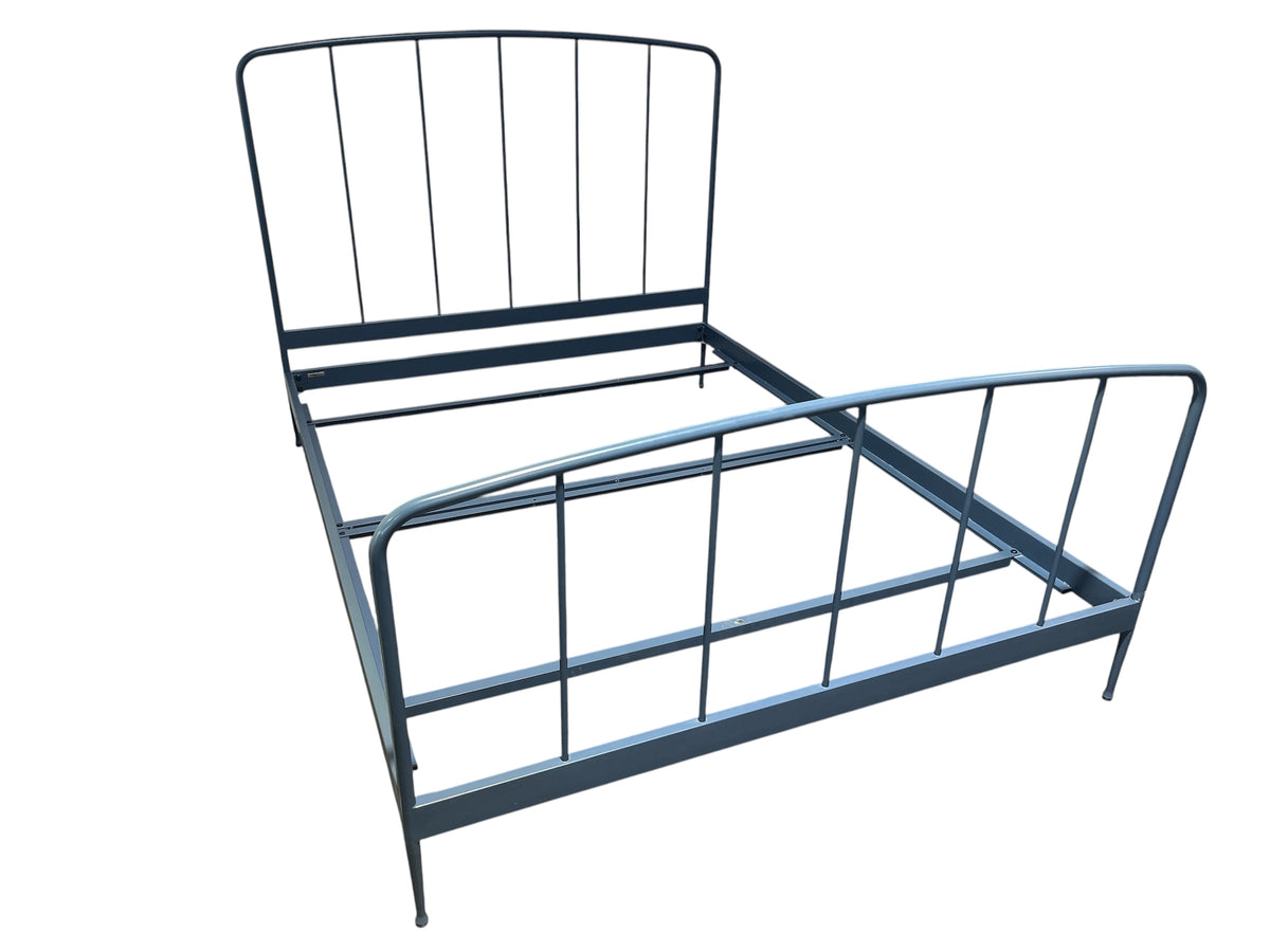 Crate & Barrel Cerulean Blue Metal Spindle Queen Bed Frame