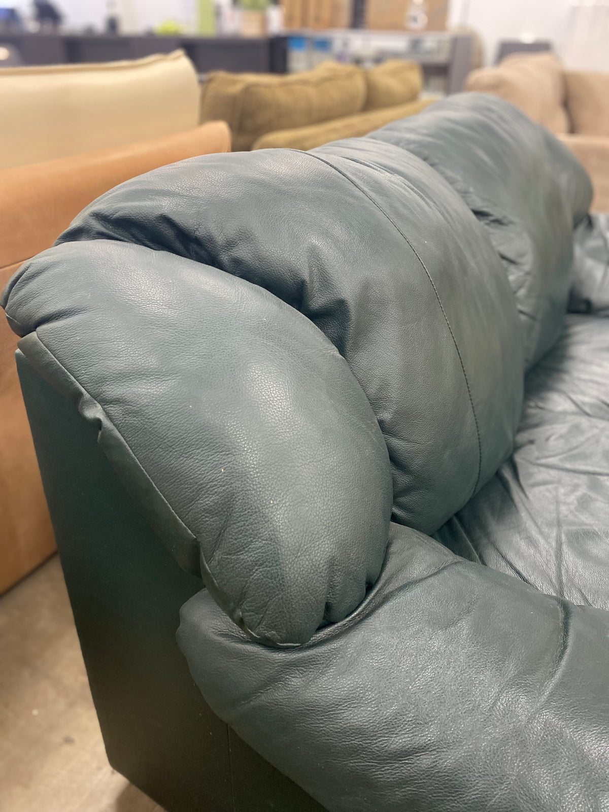 Forest Green Leather Loveseat