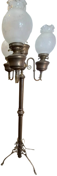 Antique Brass Electrified Torchiere with 4 Glass Globes