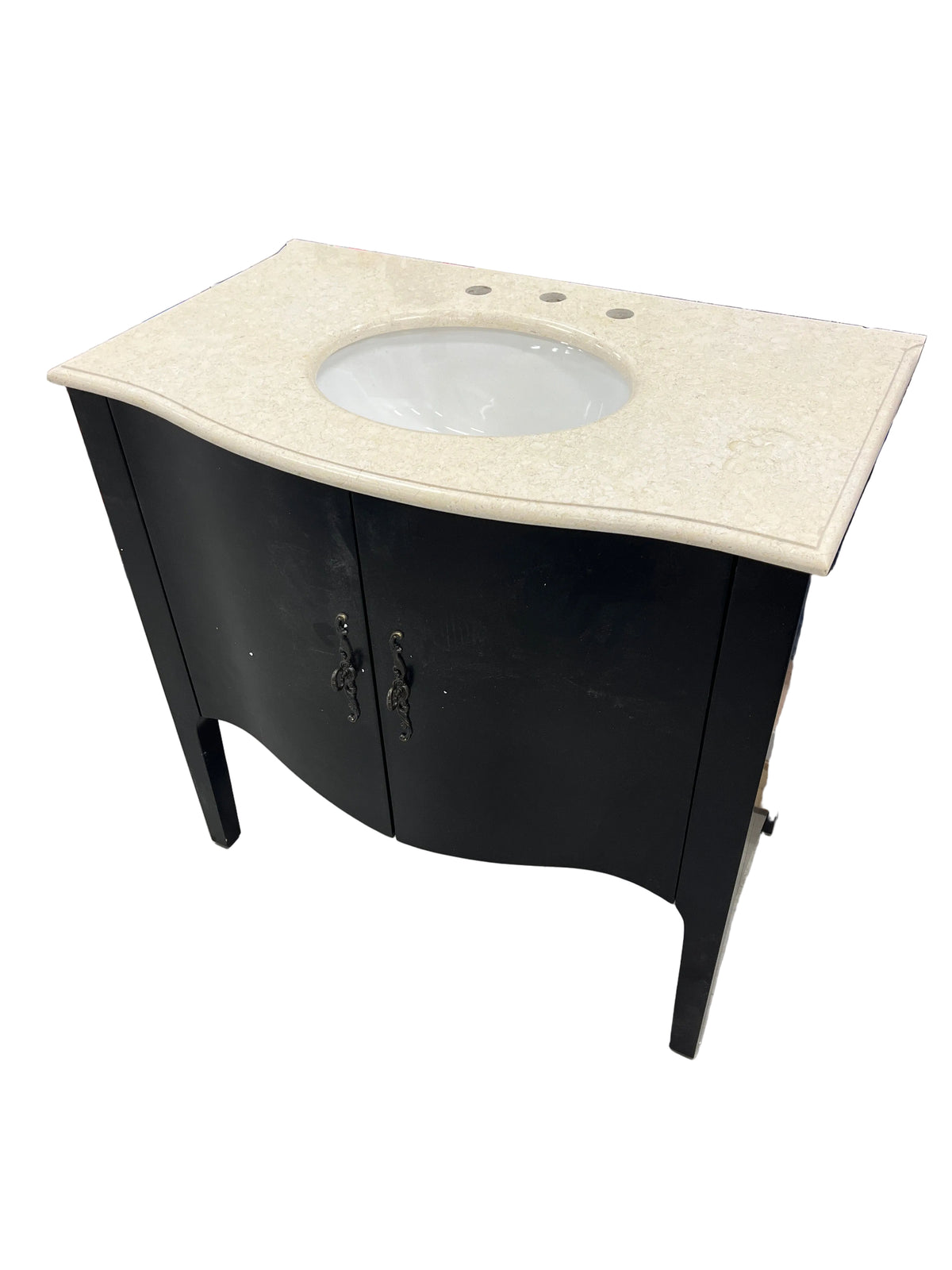 36" Brown Freestanding Vanity With 2-Door & Marble Top