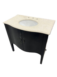 36" Brown Freestanding Vanity With 2-Door & Marble Top