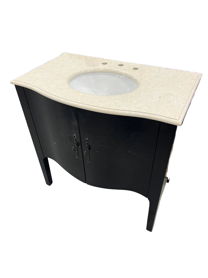 36" Brown Freestanding Vanity With 2-Door & Marble Top