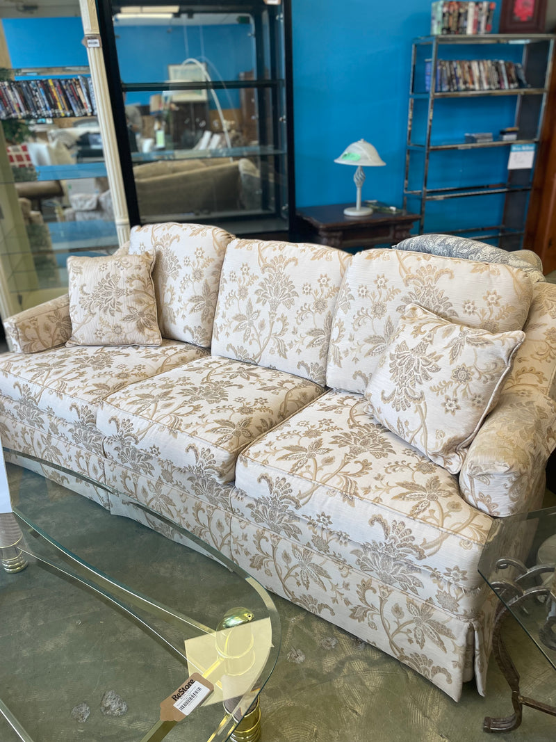 78" Cream Floral Pattern Cushioned Sofa