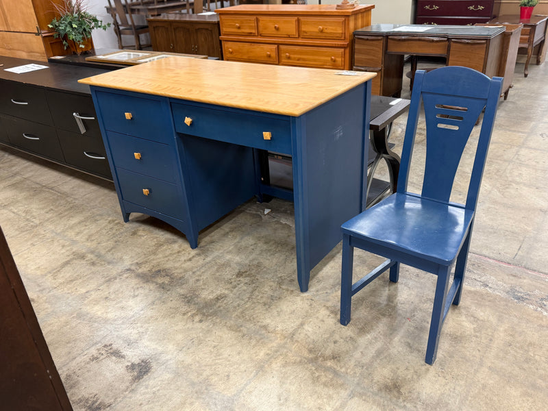 Light Wood and Dark Blue Desk