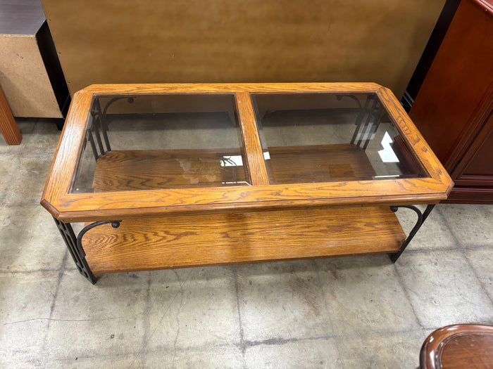 Wood and Glass Coffee Table with Metal Frame