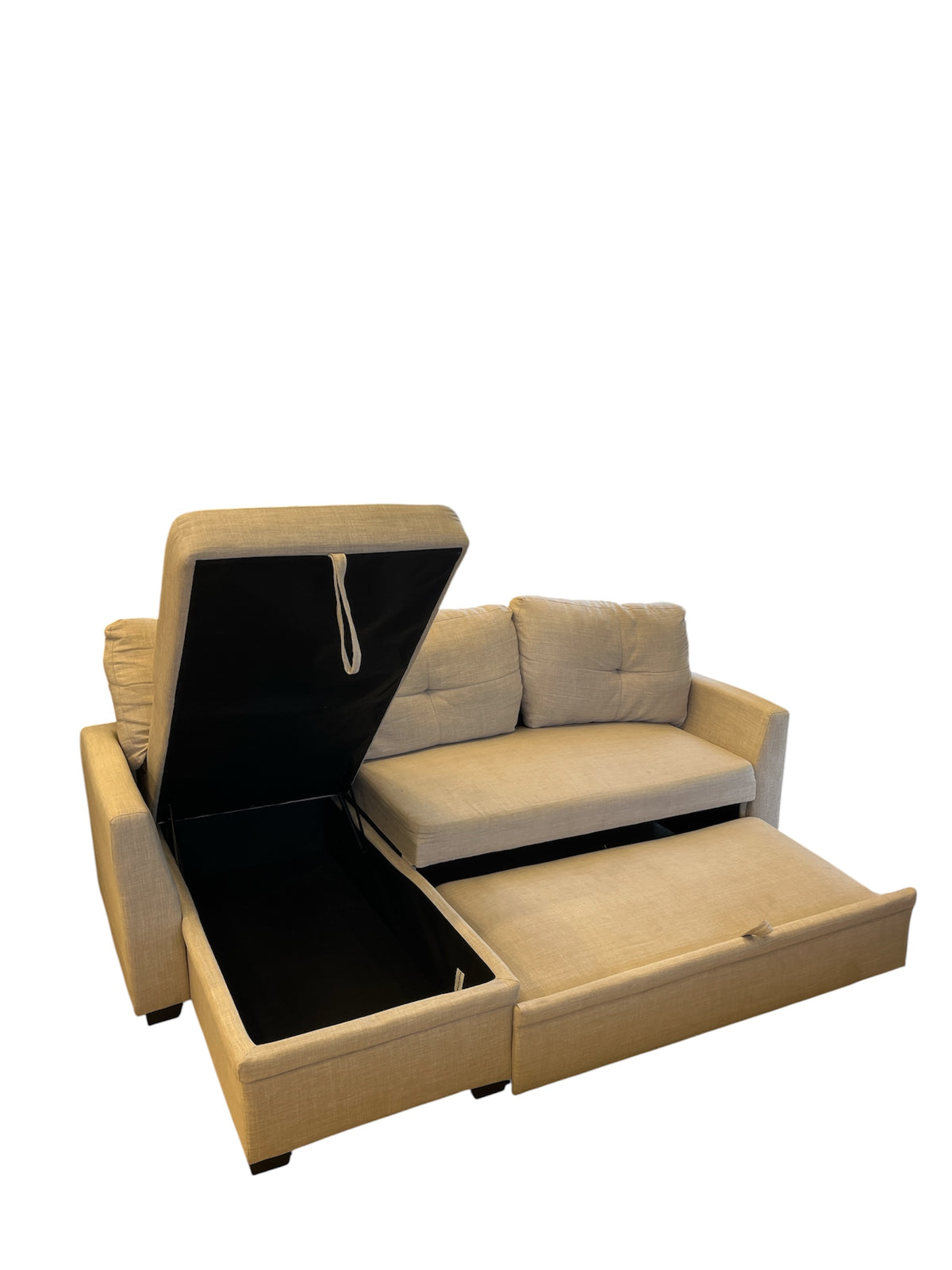 Linen Corner Sectional Sofa with Storage and Pull-out Extension