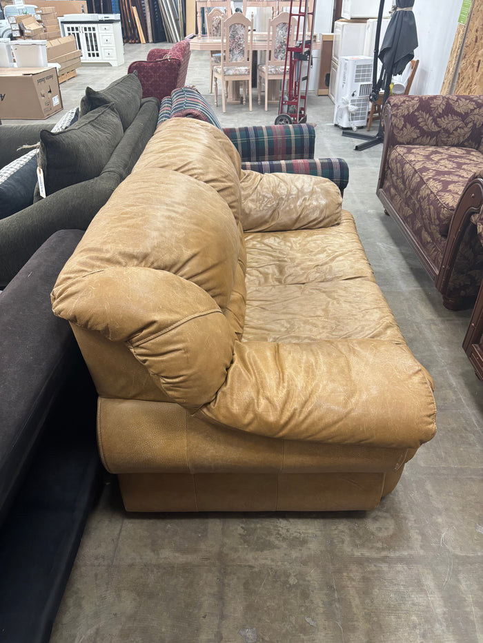 Beige Leather Loveseat