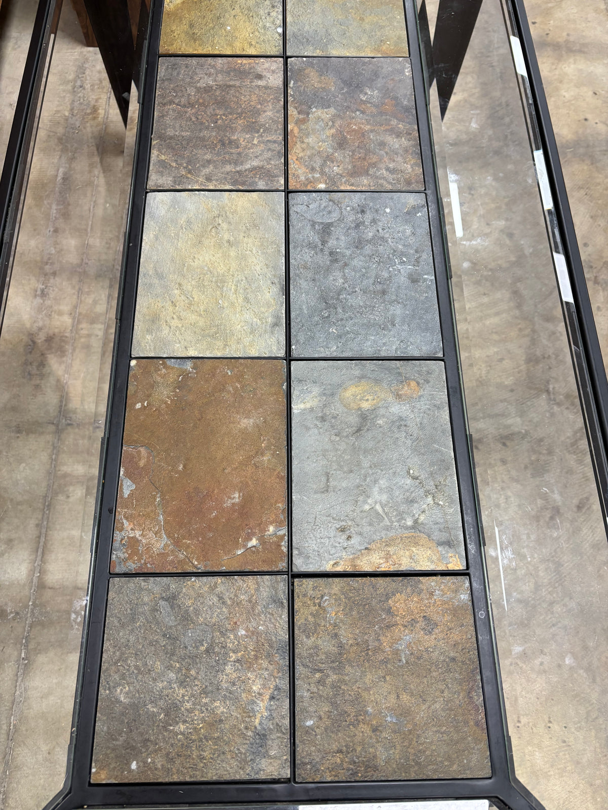 Slate and Glass Metal Coffee Table