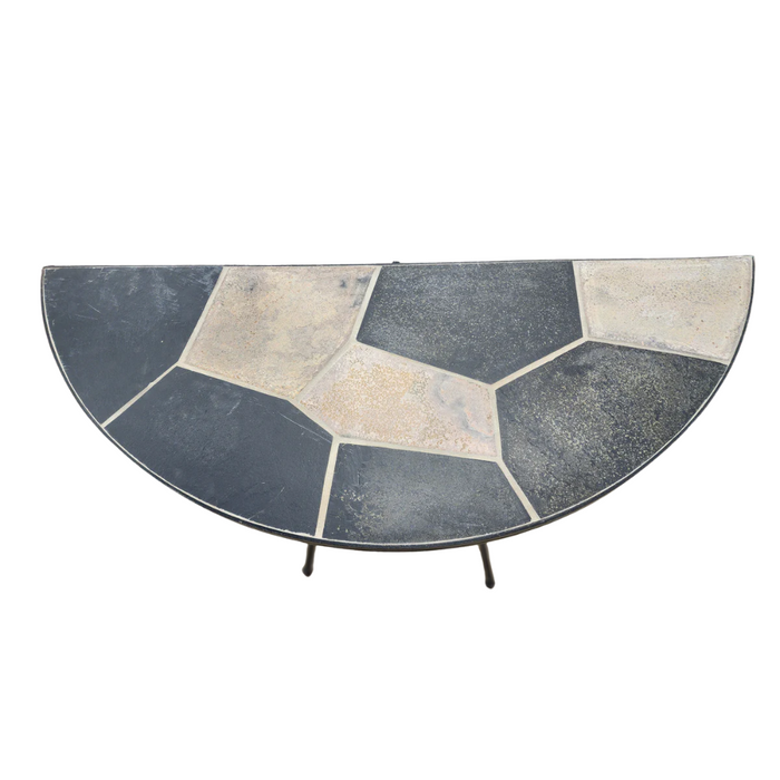Half-Moon Metal Side Table with Mosaic Tile Top
