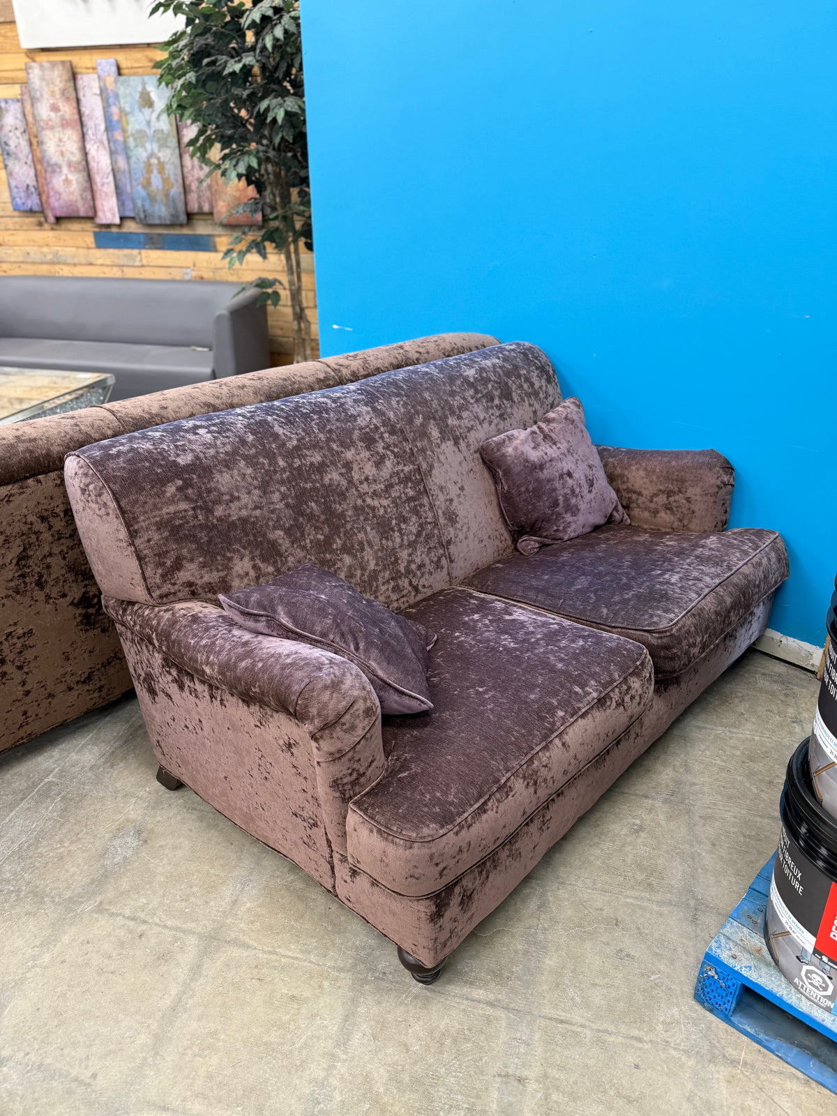 Purple & Brown Velvet Loveseat