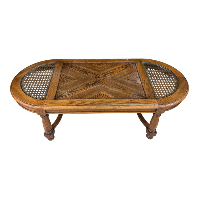Oval Cane Mesh & Glass Top Coffee Table