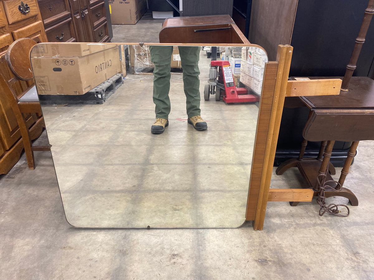 Small Brown Vintage Makeup Vanity With Wooden Chair
