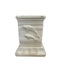 White Painted Coastal Glass Accent Table with Carved Dolphins