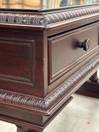 65 In. Wide Traditional Mahogany-Finish Richmond Executive Writing Desk with Glass Top by The Bombay Company