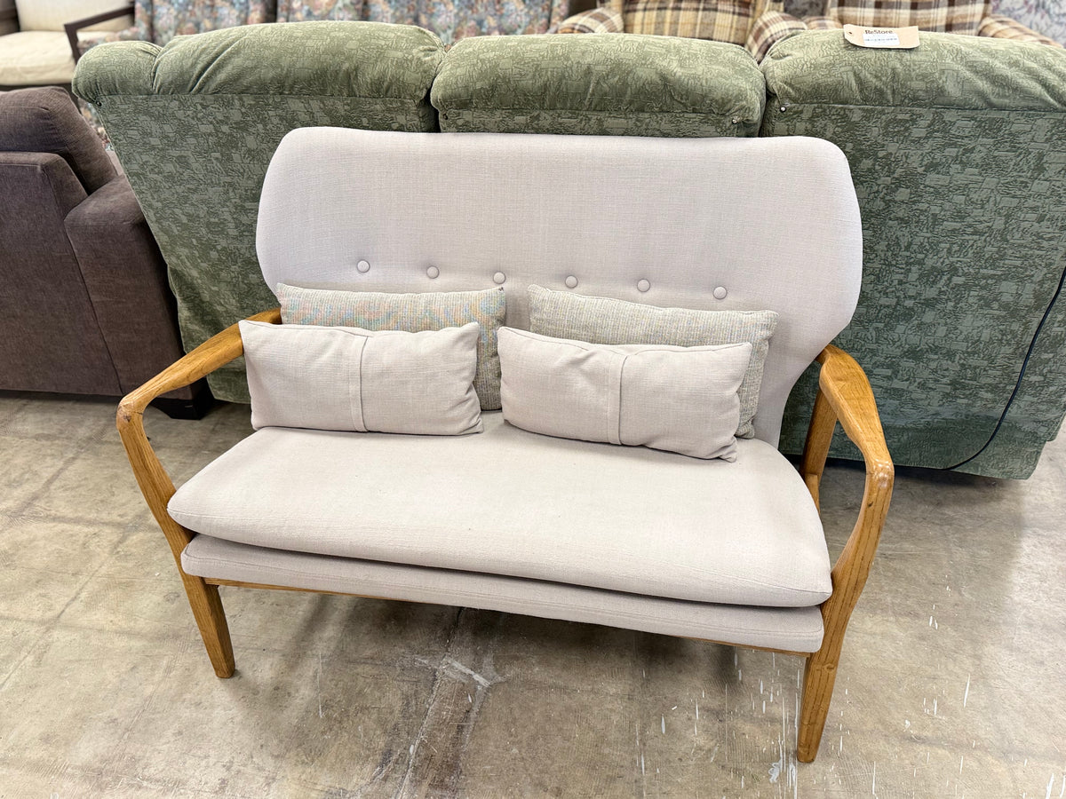Contemporary Elm Wood and Beige Loveseat