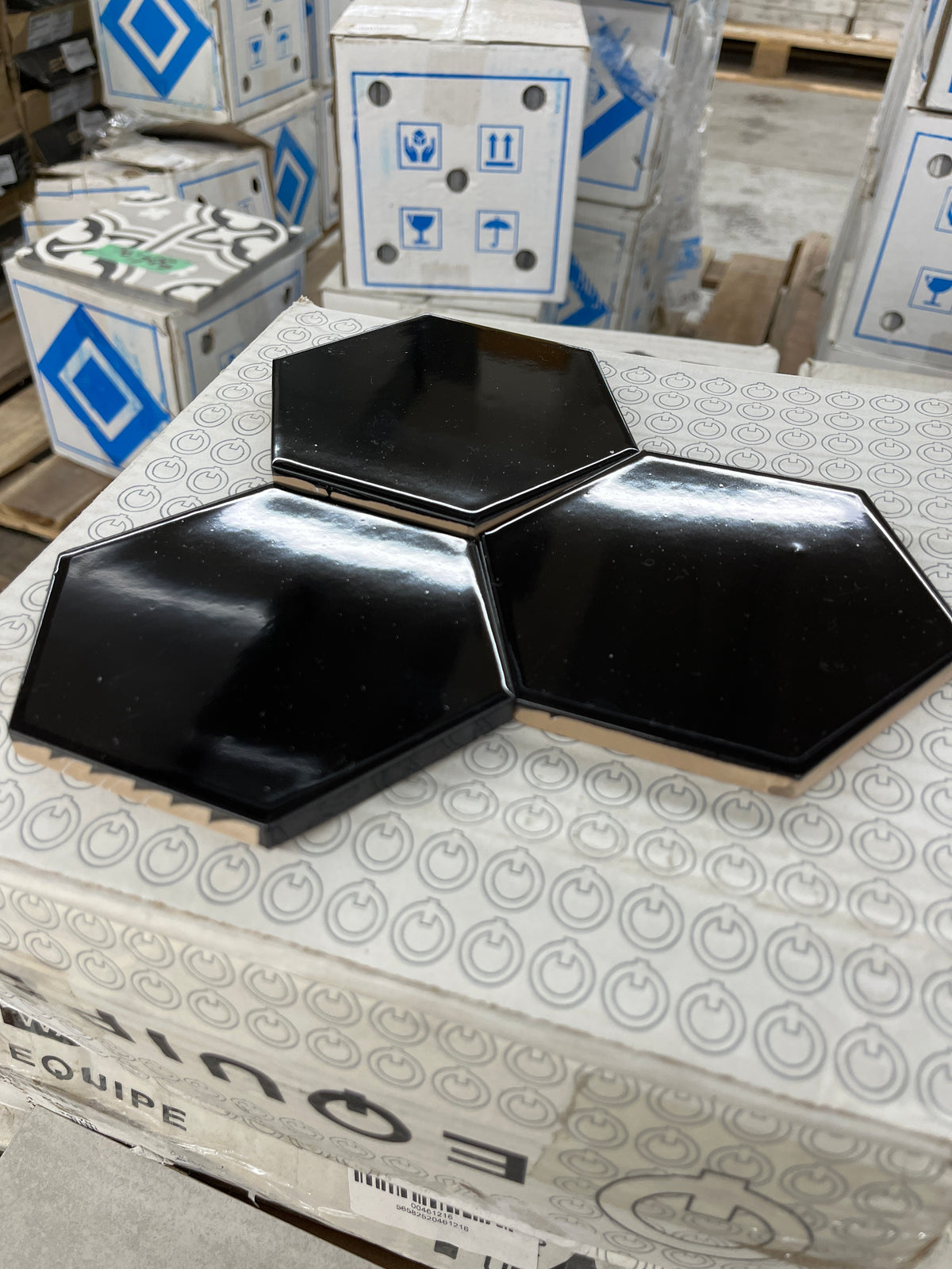 4x4.5” Gloss Black Hex Porcelain Tile
