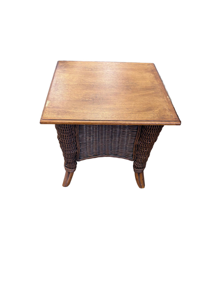 Wood and Rattan Side Table