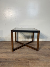Contemporary Glass & Leather Top Side Table With Cross Base