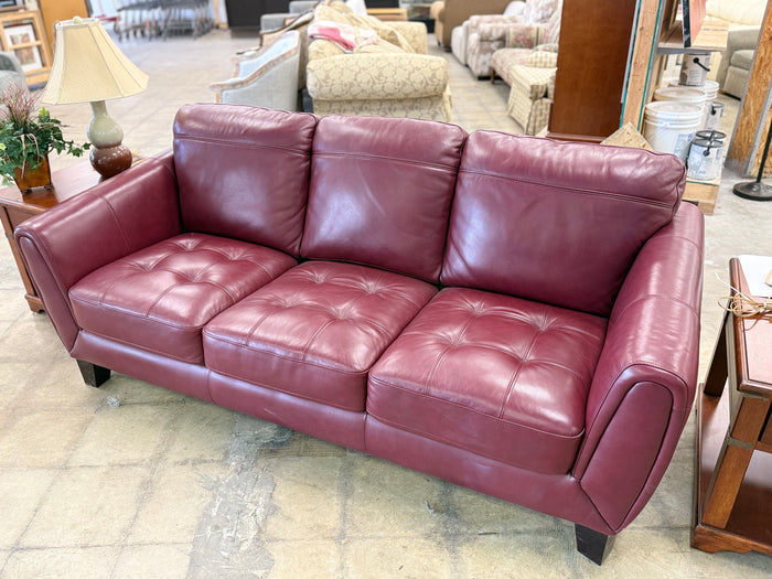 Burgundy Red Tufted Leather Sofa
