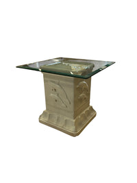 White Painted Coastal Glass Accent Table with Carved Dolphins