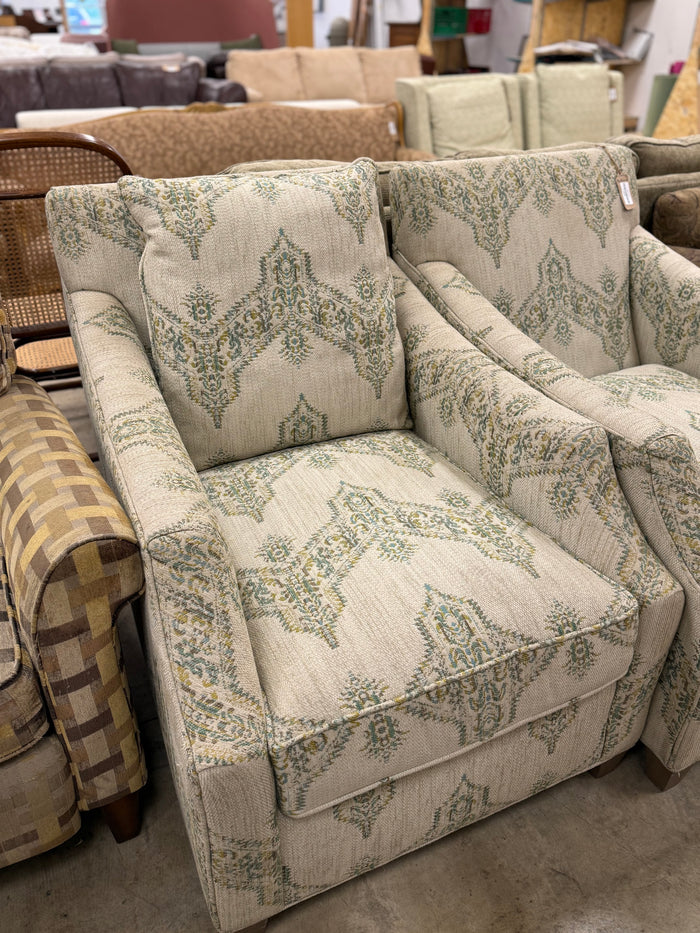 Teal and Light Green Paisley Styled Armchair