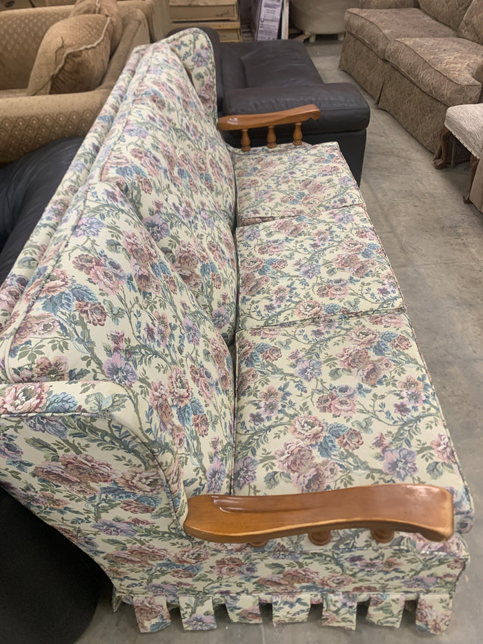 Floral Sofa With Wooden Arms