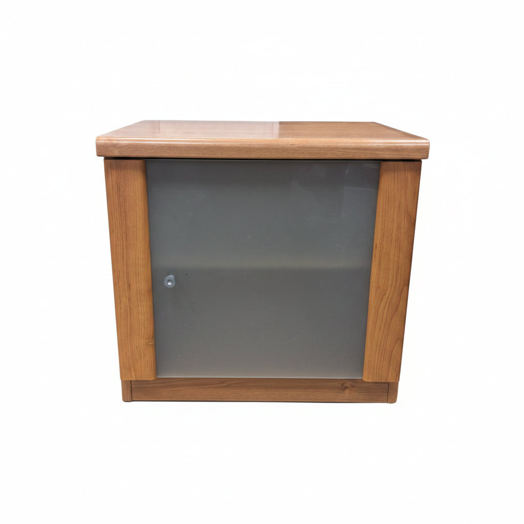 Wooden Nightstand with Glass Door