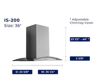 Hauslane 36-Inch Glass Canopy Convertible Island Range Hood