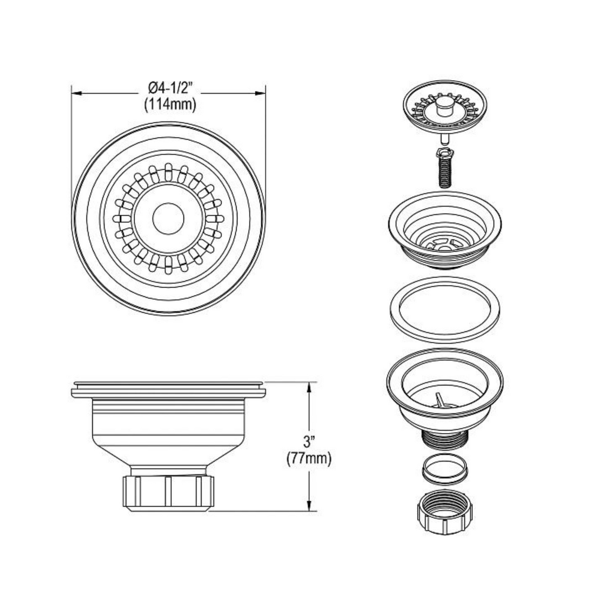 Elkay Polymer Drain Fitting with Removable Basket Strainer and Rubber Stopper Silvermist