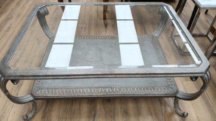 Ornate Metal and Glass-Top Coffee Table