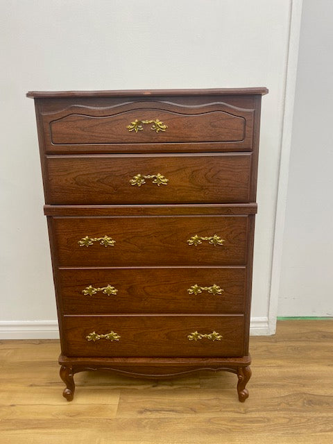 Vintage Medium‑Brown French Provincial‑Style Tallboy