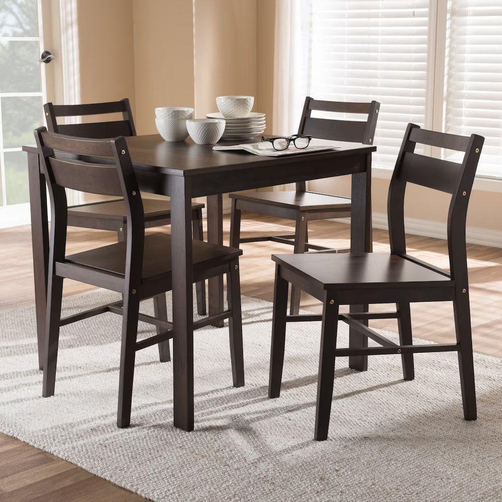 Baxton Studio Lovy 5-Piece Dining Set in Espresso Brown