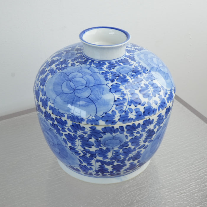 8.5-inch Antique Thai Porcelain Blue and White Lidded Vase