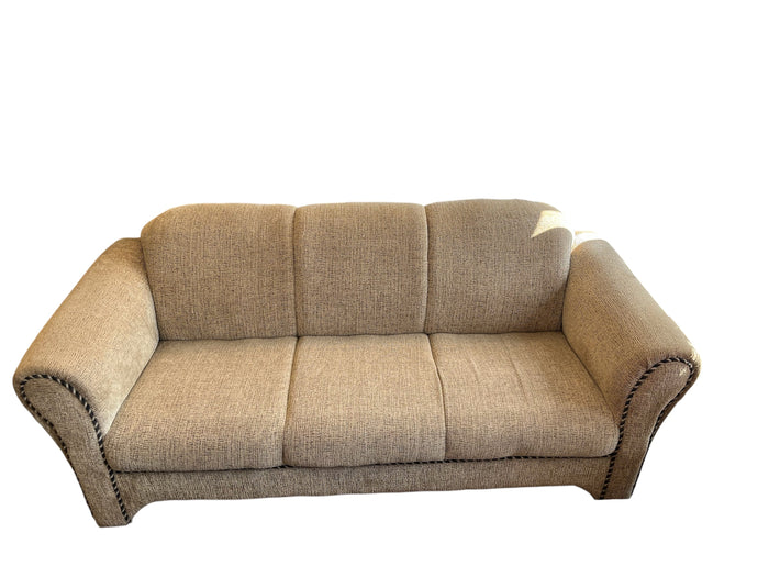 Beige Woven Sofa With Rolled Arms