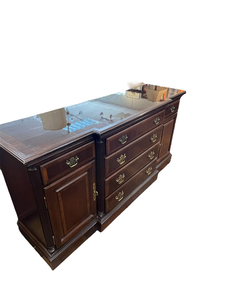 Mahogany Wood Dresser With Glossy Finish & Brass Hardware
