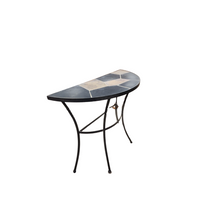 Half-Moon Metal Side Table with Mosaic Tile Top