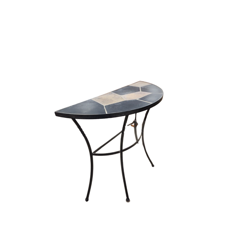 Half-Moon Metal Side Table with Mosaic Tile Top