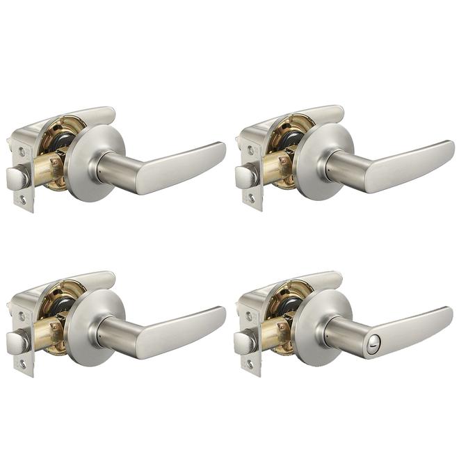 ReliaBilt Hawthorn 4-Pack 3 Passage Door Lever 1 Privacy Lever Set in Satin Nickel