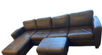 Dark Brown Leather Modular Sectional Sofa with Ottoman