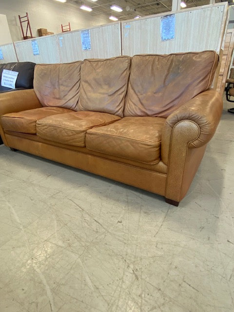 Vintage Brown Leather Three Seat Sofa