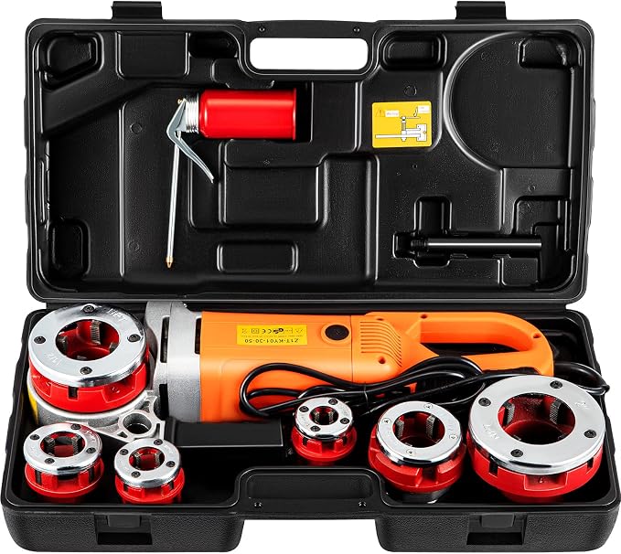 VEVOR Electric Pipe Threader, 2300W Pipe Threading Machine with 6 Dies 1/2"-2", 110V Hand-held Pipe Threader Machine with Copper Motor, Portable Electric Pipe Threading Kit with Carrying Case