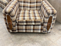 Brown and Light Yellow Plaid Armchair