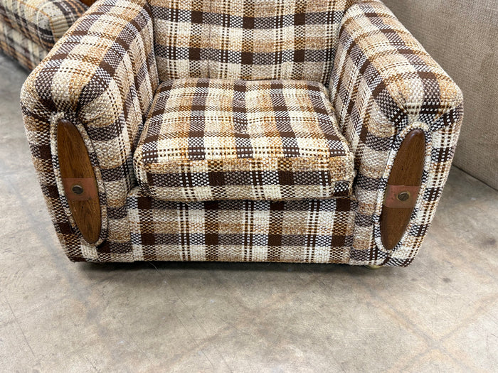 Brown and Light Yellow Plaid Armchair