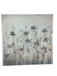 Floral Canvas Wall Art with Reflective 3D Flowers