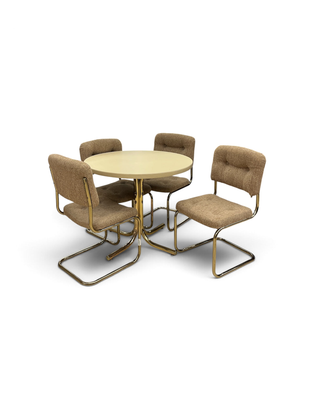 Cesca Style Cantilever Brass Dining Chairs and Round Table